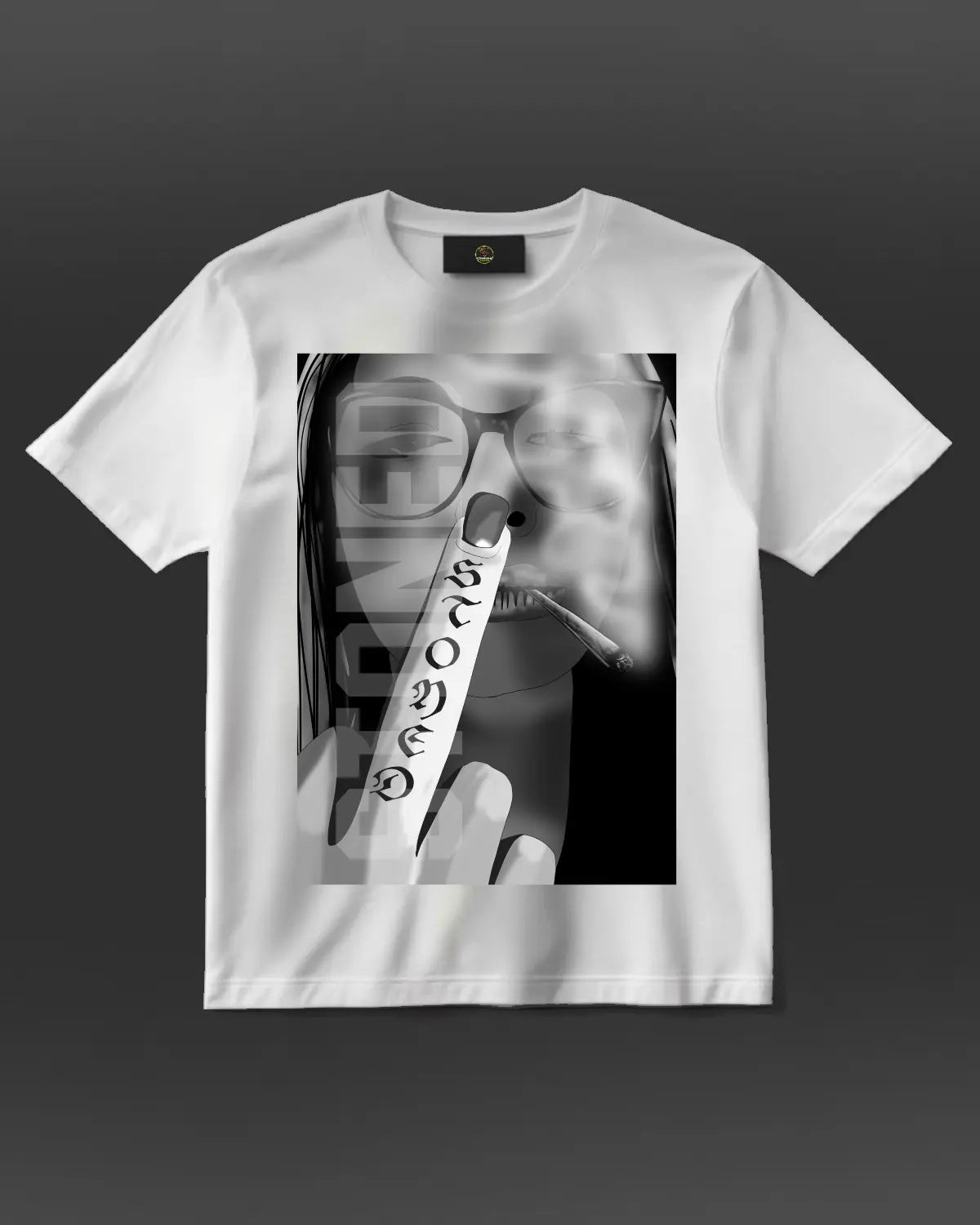 Unisex T-shirt with urban-style illustration of a woman exuding attitude, relaxed with herbal vibes – GrizzlySlapz design