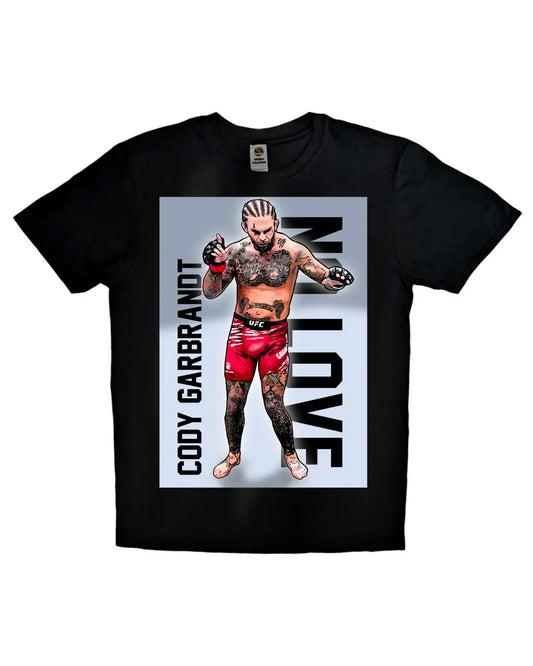 Cody Garbrandt UFC T-shirt design by GrizzlyGFX – unisex adult tee in black or white featuring MMA fighter artwork