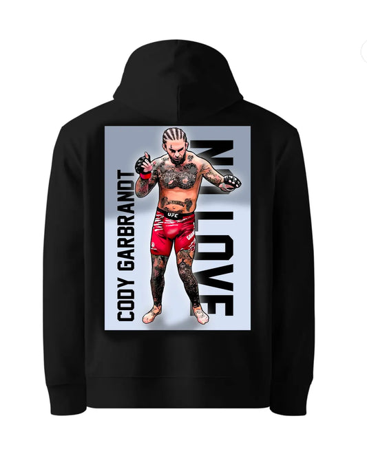 Cody Garbrandt UFC hoodie design by GrizzlyGFX – unisex adult pullover in black or white featuring MMA fighter artwork