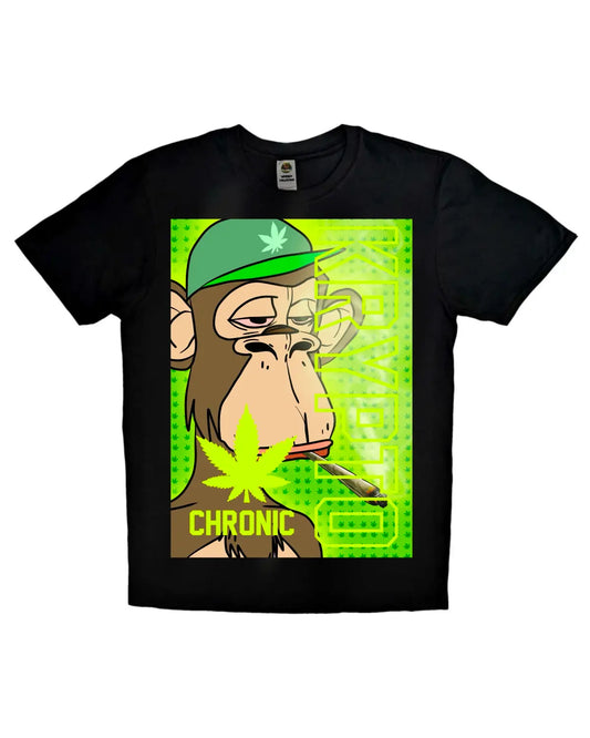KRYPTO Chronic NFT Monkey T-Shirt by GrizzlySlapz – unisex herbal-inspired streetwear in black or white