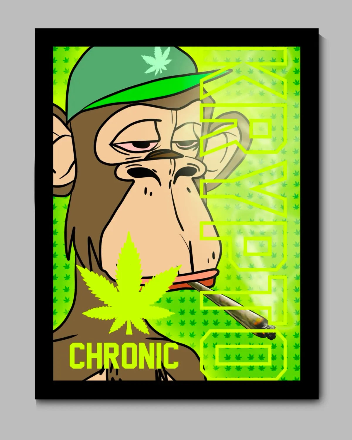 16x20 Framed Canvas – KRYPTO Chronic NFT Monkey design by GrizzlySlapz