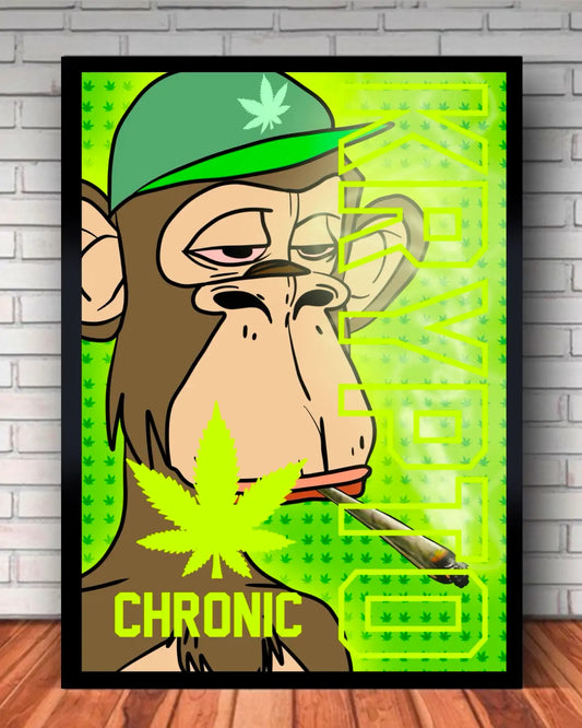 16x20 Framed Canvas – KRYPTO Chronic NFT Monkey design by GrizzlySlapz