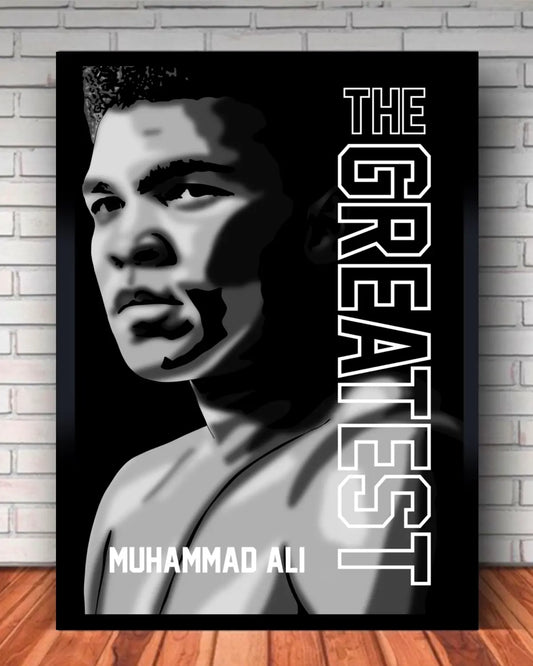24x36 Muhammad Ali black framed wall canvas by GrizzlyGFX – boxing legend artwork