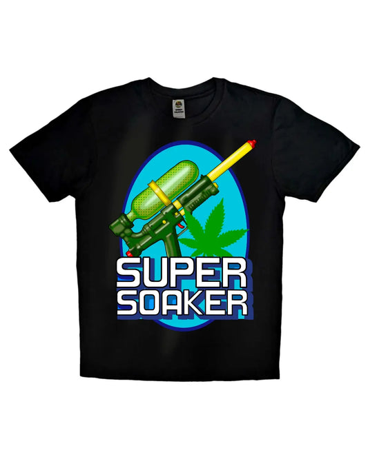 Super Soaker cannabis art T-shirt by GrizzlySlapz – unisex black or white 420-inspired design
