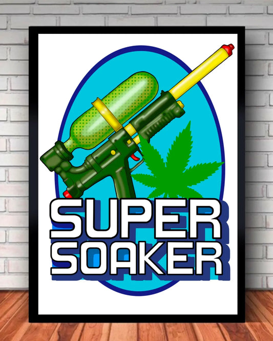 24x36 Super Soaker weed-inspired large framed canvas by GrizzlySlapz