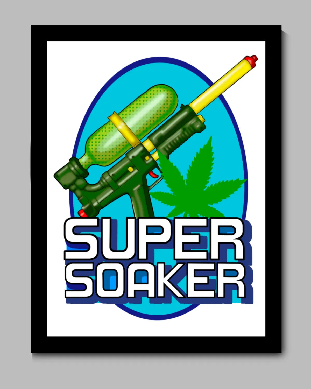24x36 Super Soaker weed-inspired large framed canvas by GrizzlySlapz