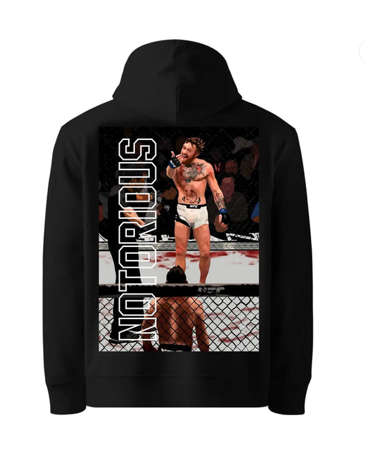 Black or white unisex hoodie featuring Conor McGregor “Bring It On” design from UFC 189 vs Chad Mendes by GrizzlyGFX