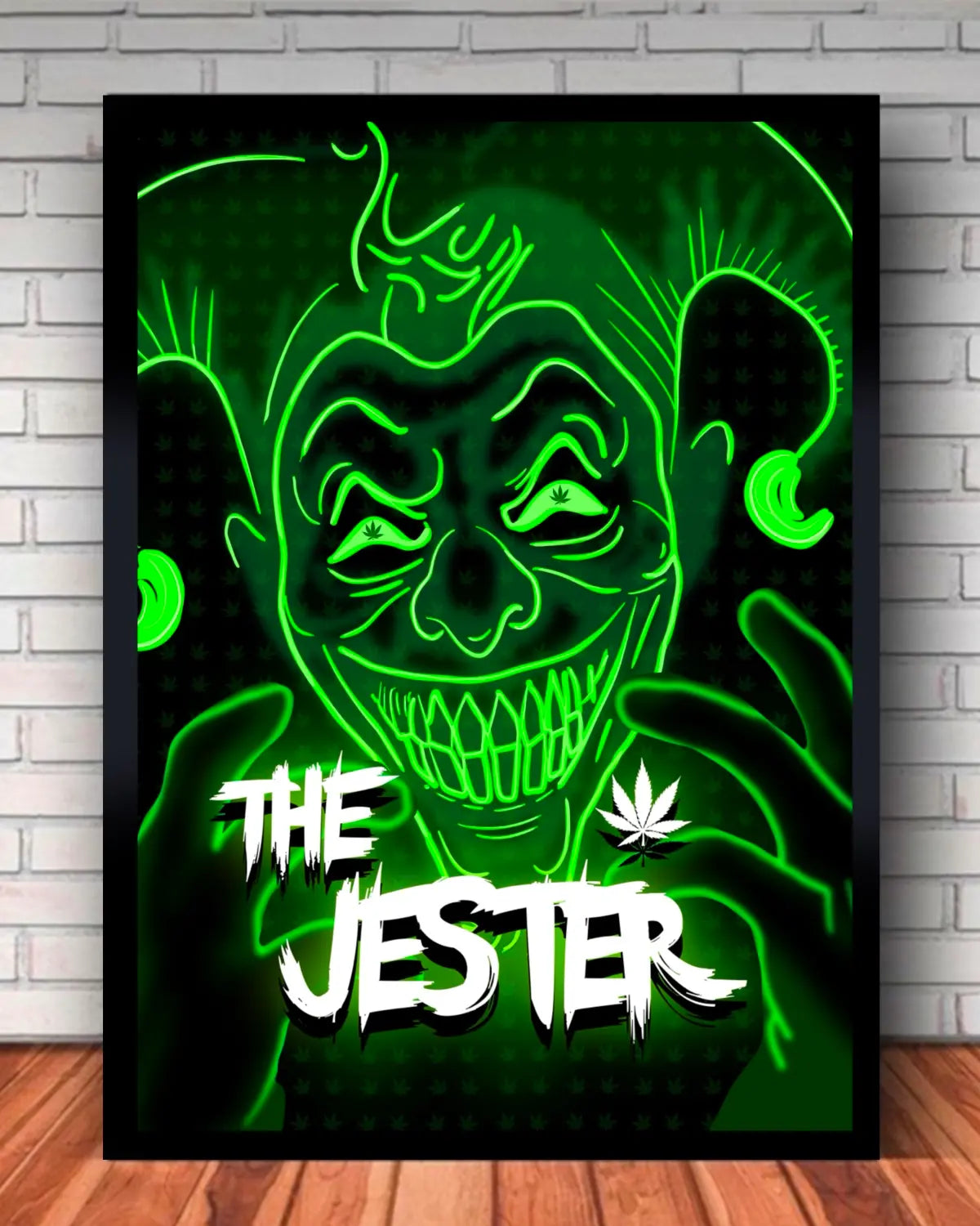 The Jester Cannabis Art Print – 24×36” Black Framed Canvas by GrizzlySlapz