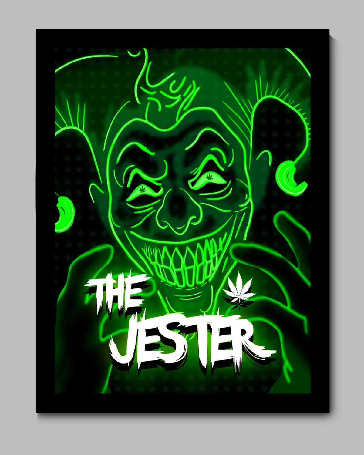 The Jester Cannabis Art Print – 24×36” Black Framed Canvas by GrizzlySlapz