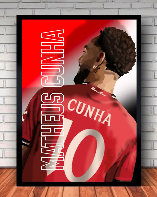 Matheus Cunha Manchester United 24″×36″ Framed Canvas – GrizzlyGFX Art