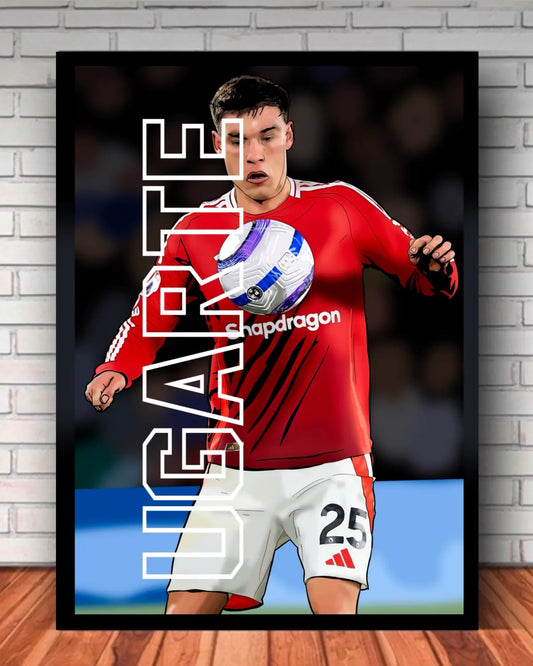 Large Framed Canvas (24x36”) — Manuel Ugarte Manchester United Wall Art by GrizzlyGFX