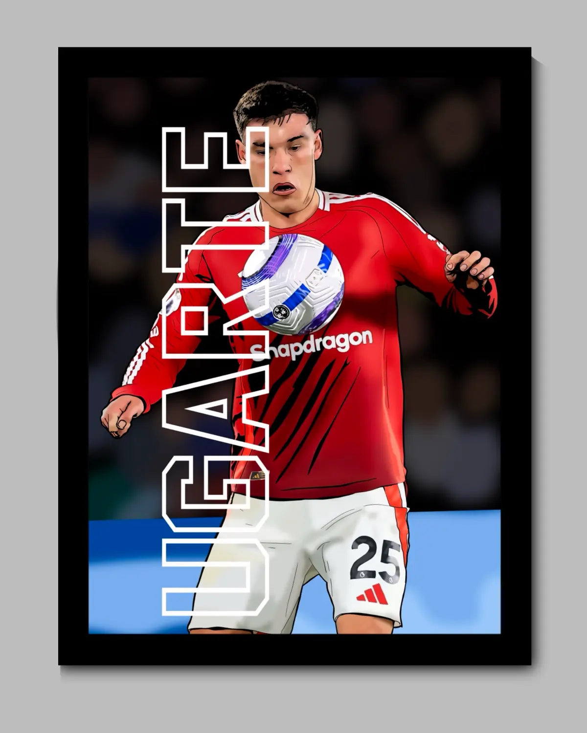 Large Framed Canvas (24x36”) — Manuel Ugarte Manchester United Wall Art by GrizzlyGFX