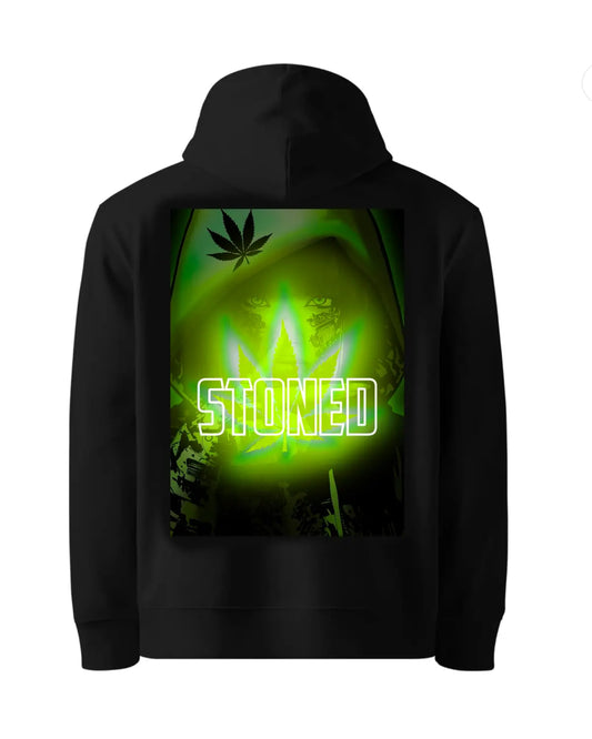 Stoned: Spliff-Smoking Woman Weed Leaf Hoodie by GrizzlySlapz (Adult Unisex, Black or White)