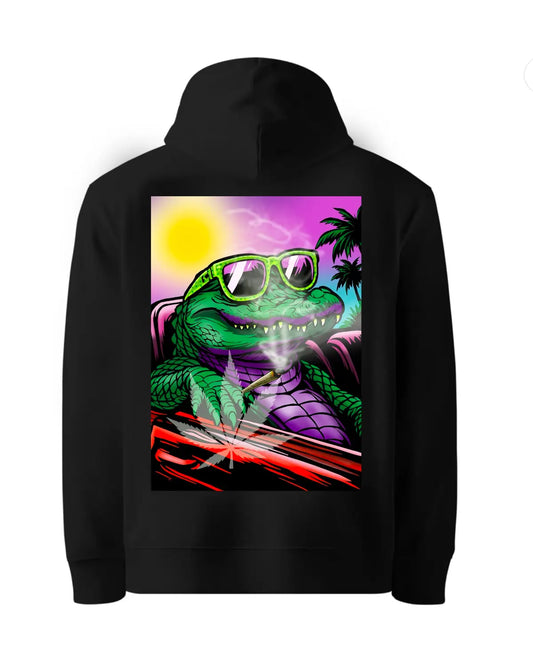 Blazed Crocodile Smoking & Driving – Weed Artwork Hoodie by GrizzlySlapz