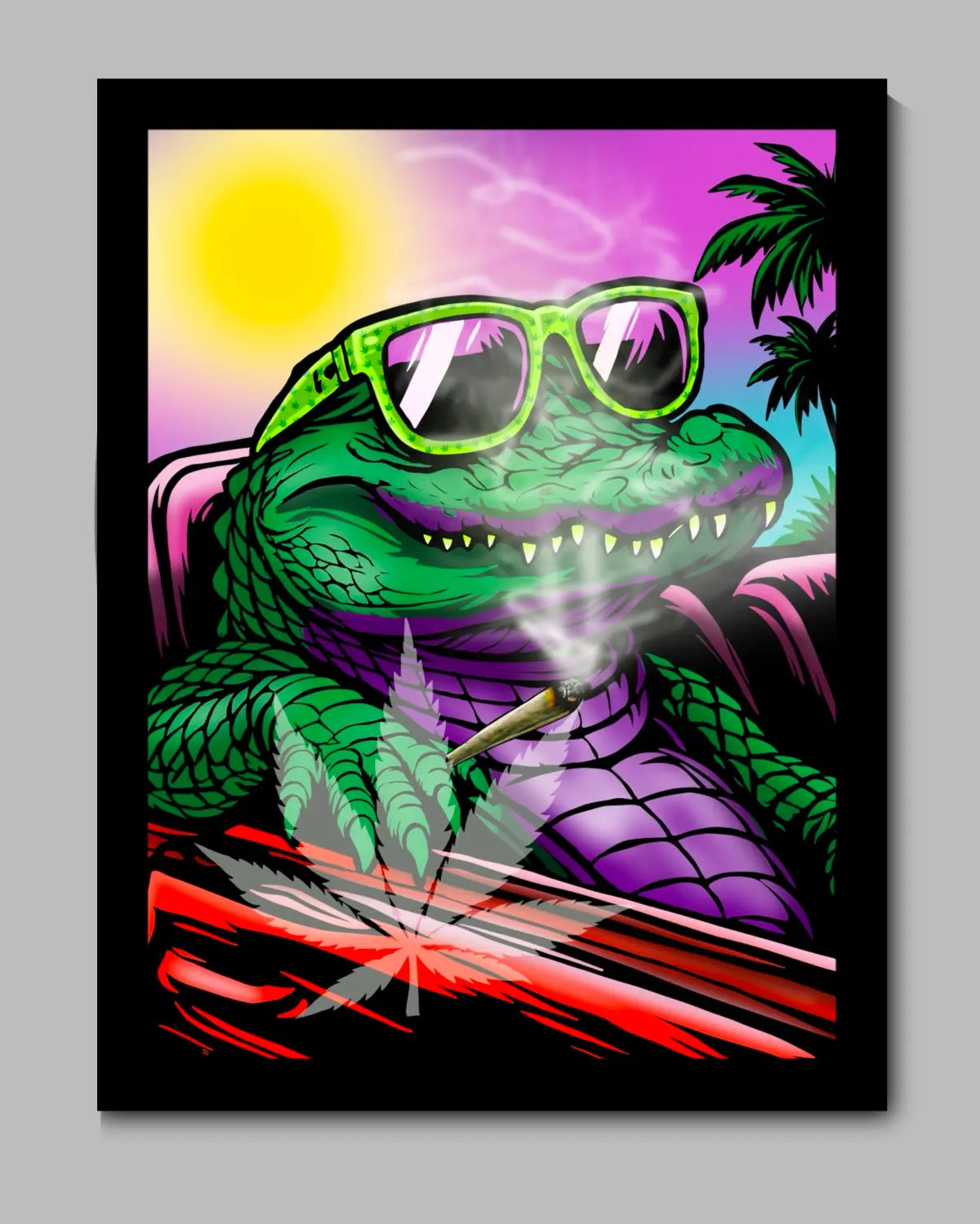 Large (24x36) Framed Canvas – Blazed Crocodile Smoking & Driving by GrizzlySlapz