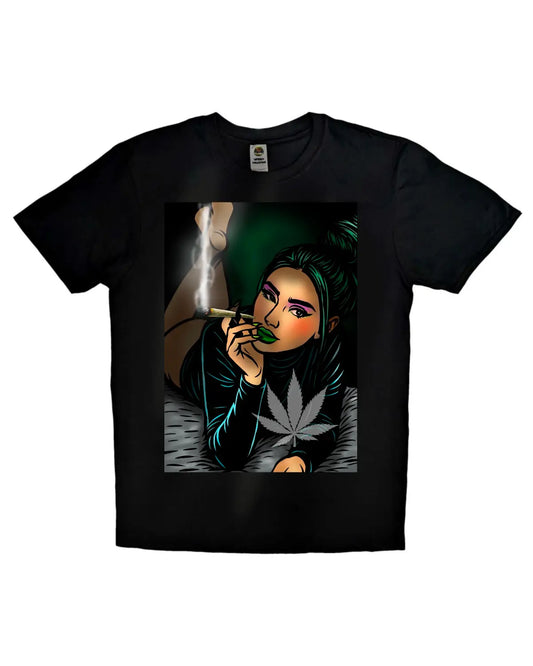 Laid Back Beauty – Relaxed Weed-Inspired Art T-Shirt by GrizzlySlapz (Adult Unisex, Black or White)