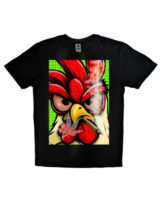 Stoned Rooster T-Shirt by GrizzlySlapz — Adult Unisex (Black or White)