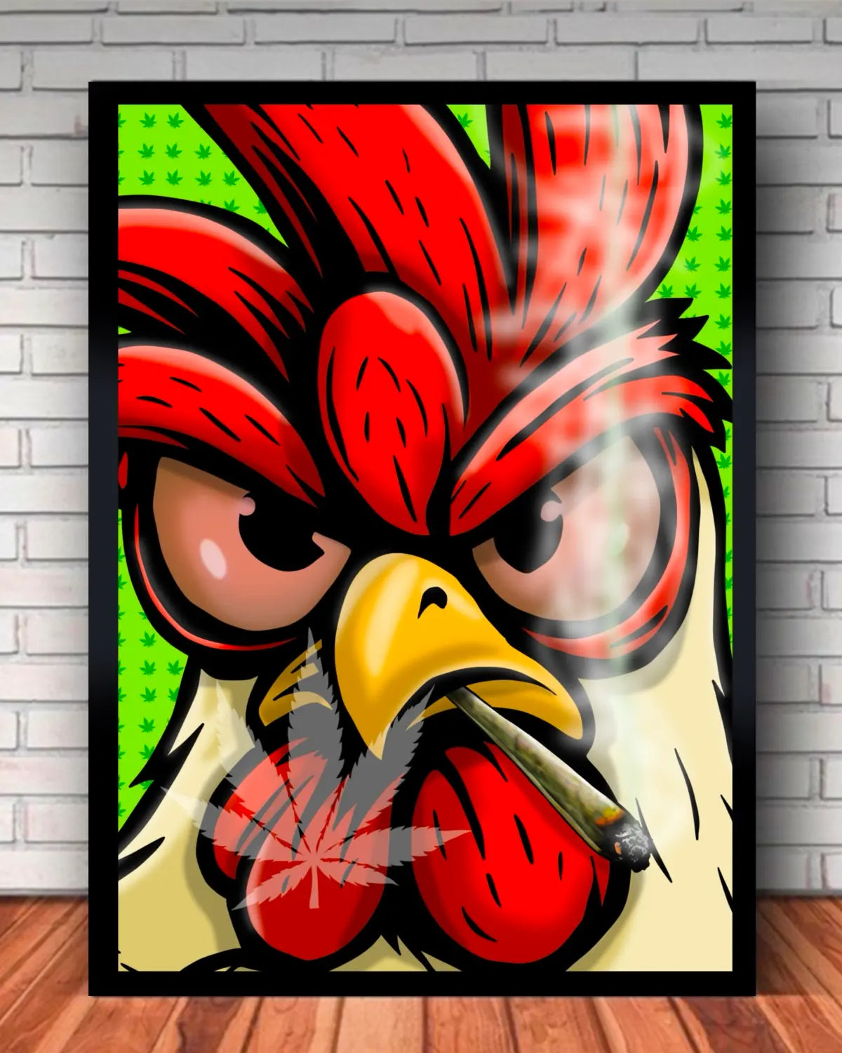 Stoned Rooster – Large Framed Canvas (24x36”)
