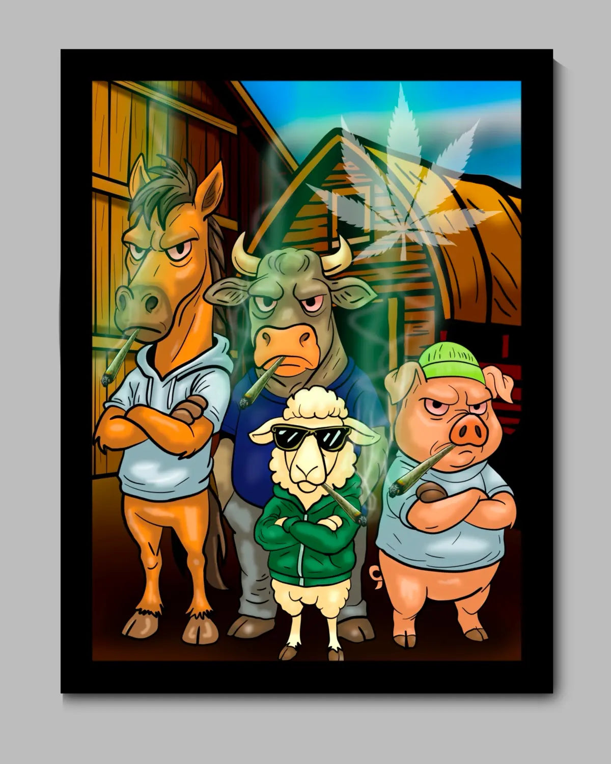 Barnyard Stoner Animals – Large Framed Canvas (24×36″)