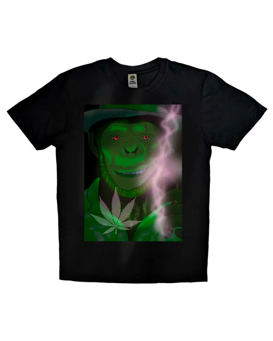 Stoned Chimp Smoking Spliff T-Shirt – Cool Weed Monkey Design by GrizzlySlapz