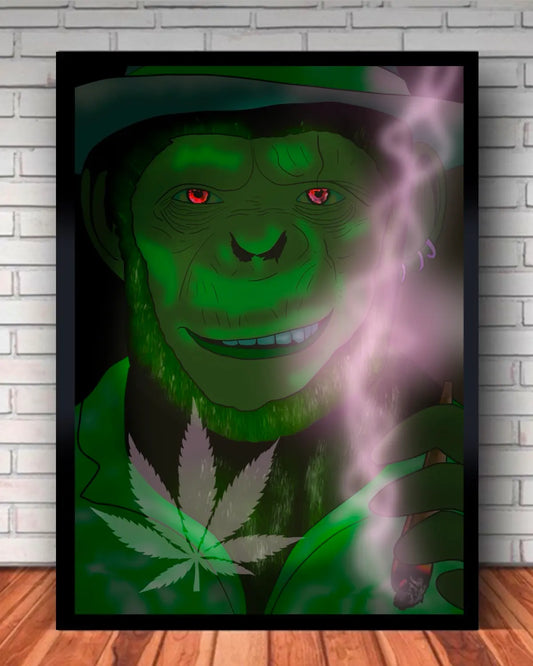 Stoned Chimp in Hat & Shirt Holding Fat Spliff Large Canvas 24x36 by GrizzlySlapz – Stoner Wall Art