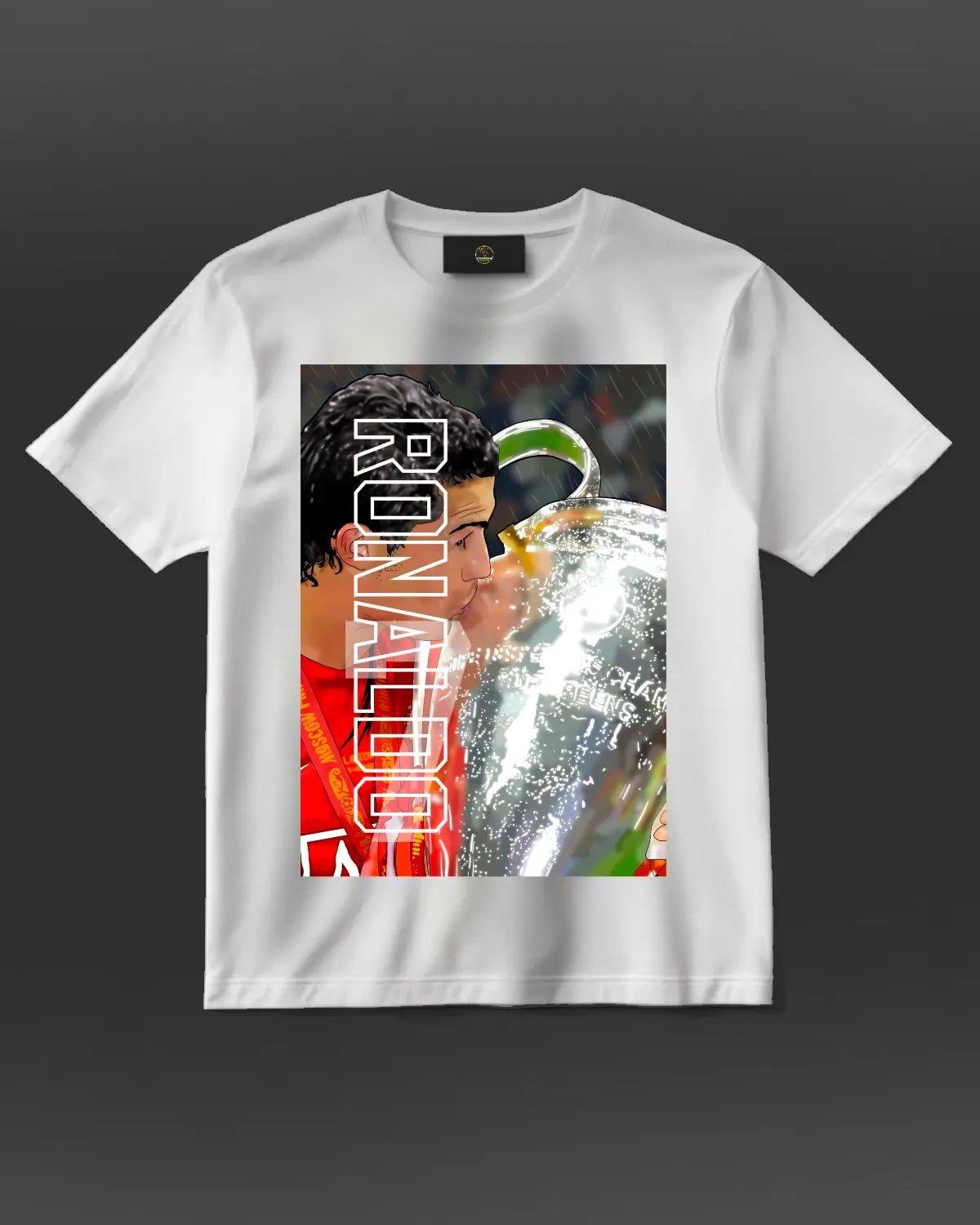 Cristiano Ronaldo Kissing Champions League Trophy 2008 Manchester United Winners T-Shirt by GrizzlyGFX – Black or White Adults Unisex