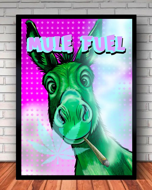 Mule Fuel Smoking Mule – Large Framed Canvas (24x36”)
