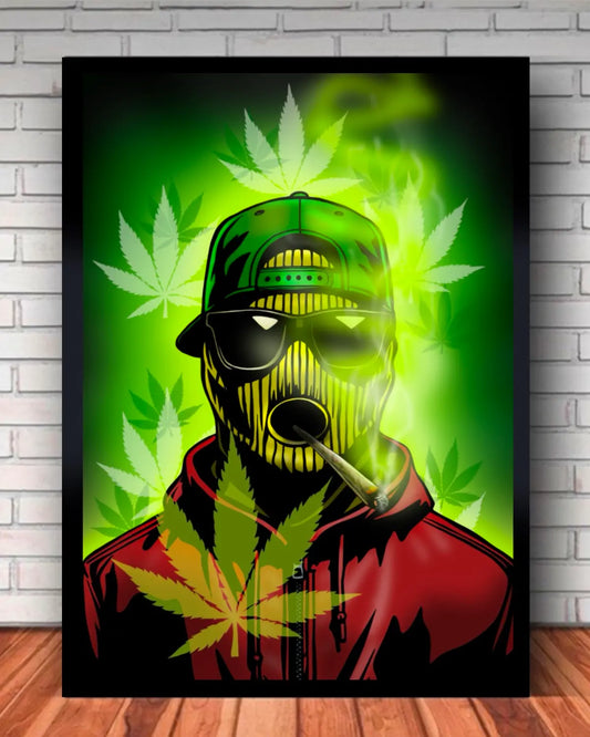 Large Framed Canvas (24×36”) – Balaclava Stoner by GrizzlySlapz