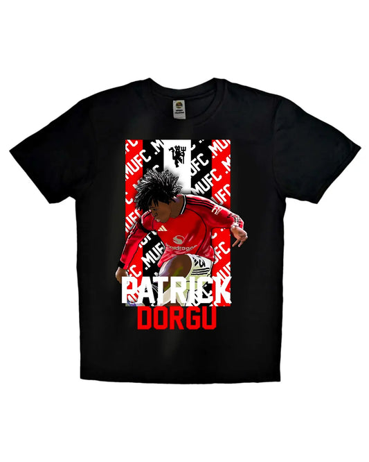 Patrick Dorgu Manchester United Left-Back Prodigy T-Shirt | GrizzlyGFX | Black or White Adult Unisex Football Tee