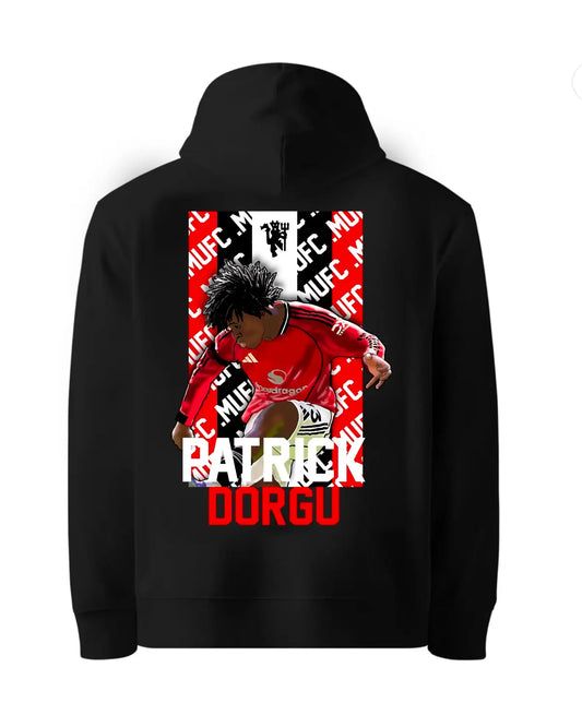 Patrick Dorgu Manchester United Left-Back Prodigy Hoodie | GrizzlyGFX | Black or White Adult Unisex Football Hoodie