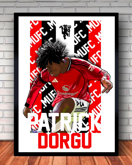 Patrick Dorgu Manchester United Prodigy Large Framed Canvas (24x36) | GrizzlyGFX Statement Football Wall Art