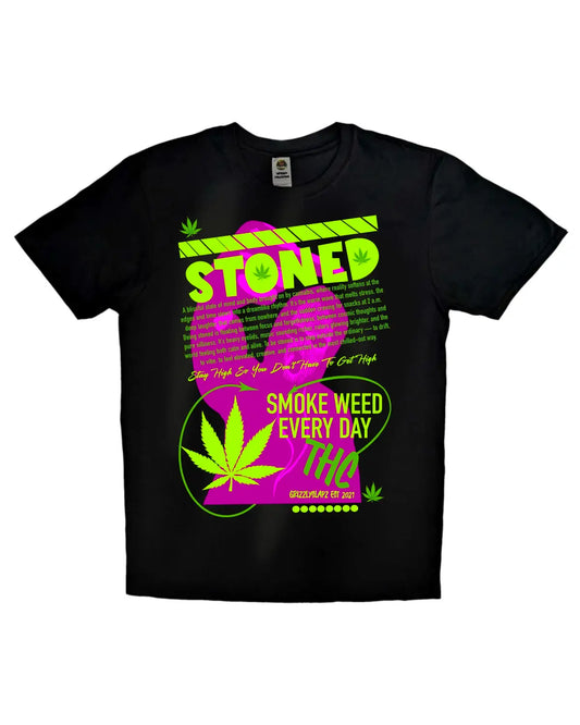 Stoned: Definition Weed T-Shirt | Cannabis Hoodie Guy Middle Finger Design by GrizzlySlapz | Black or White Adults Unisex