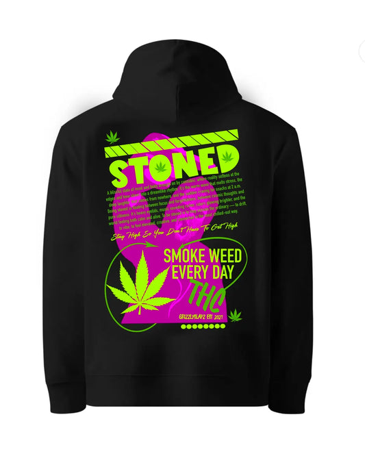 Stoned: Definition Weed Hoodie | Cannabis Hoodie Guy Middle Finger Streetwear by GrizzlySlapz | Black or White Adults Unisex