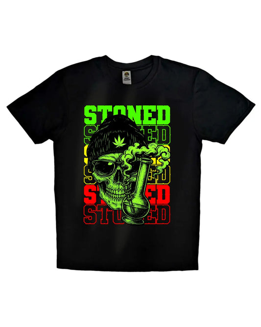 Stoned Skull & Bong Weed Design T-Shirt | Cannabis Artwork Streetwear | GrizzlySlapz Black or White Adult Unisex