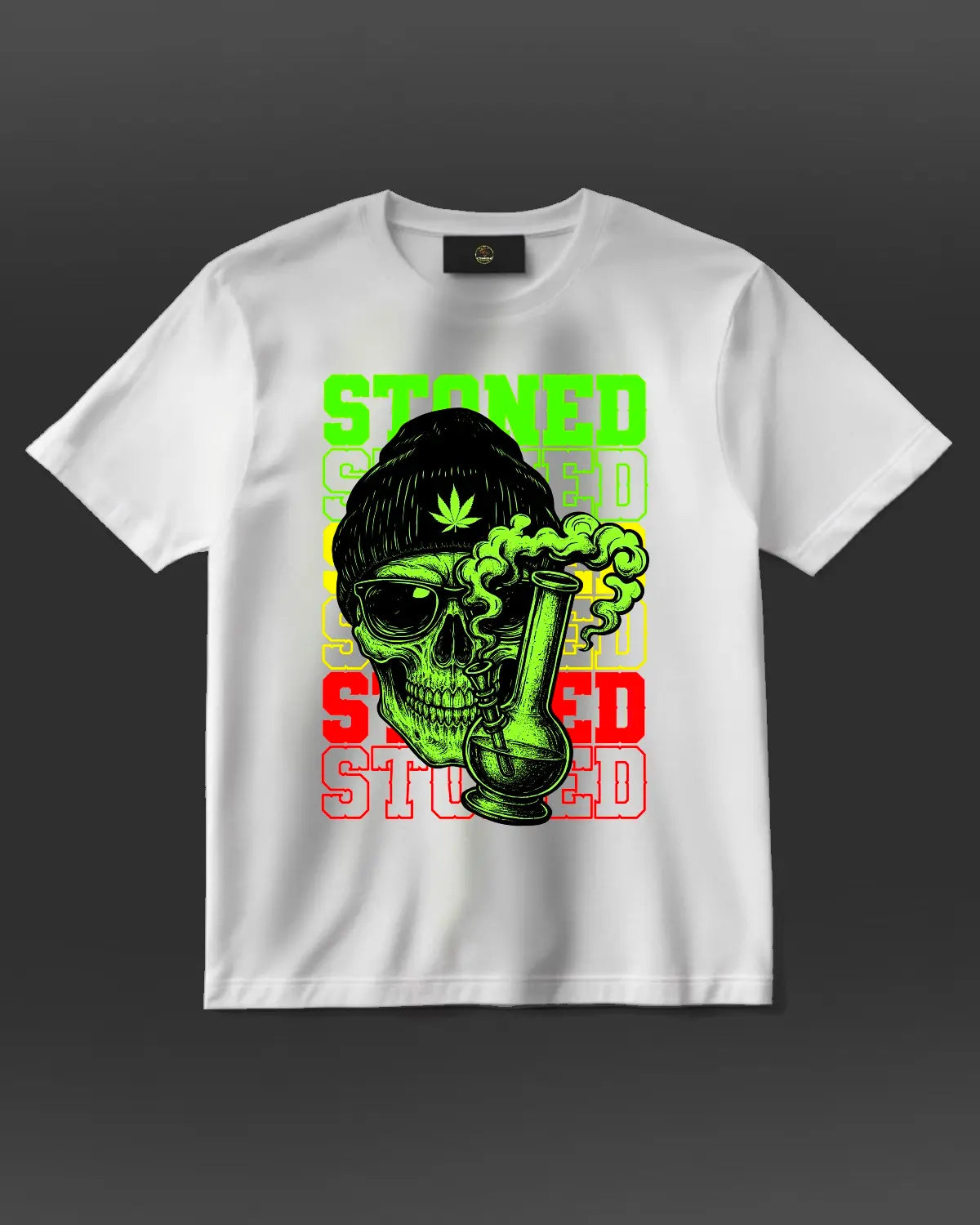 Stoned Skull & Bong Weed Design T-Shirt | Cannabis Artwork Streetwear | GrizzlySlapz Black or White Adult Unisex