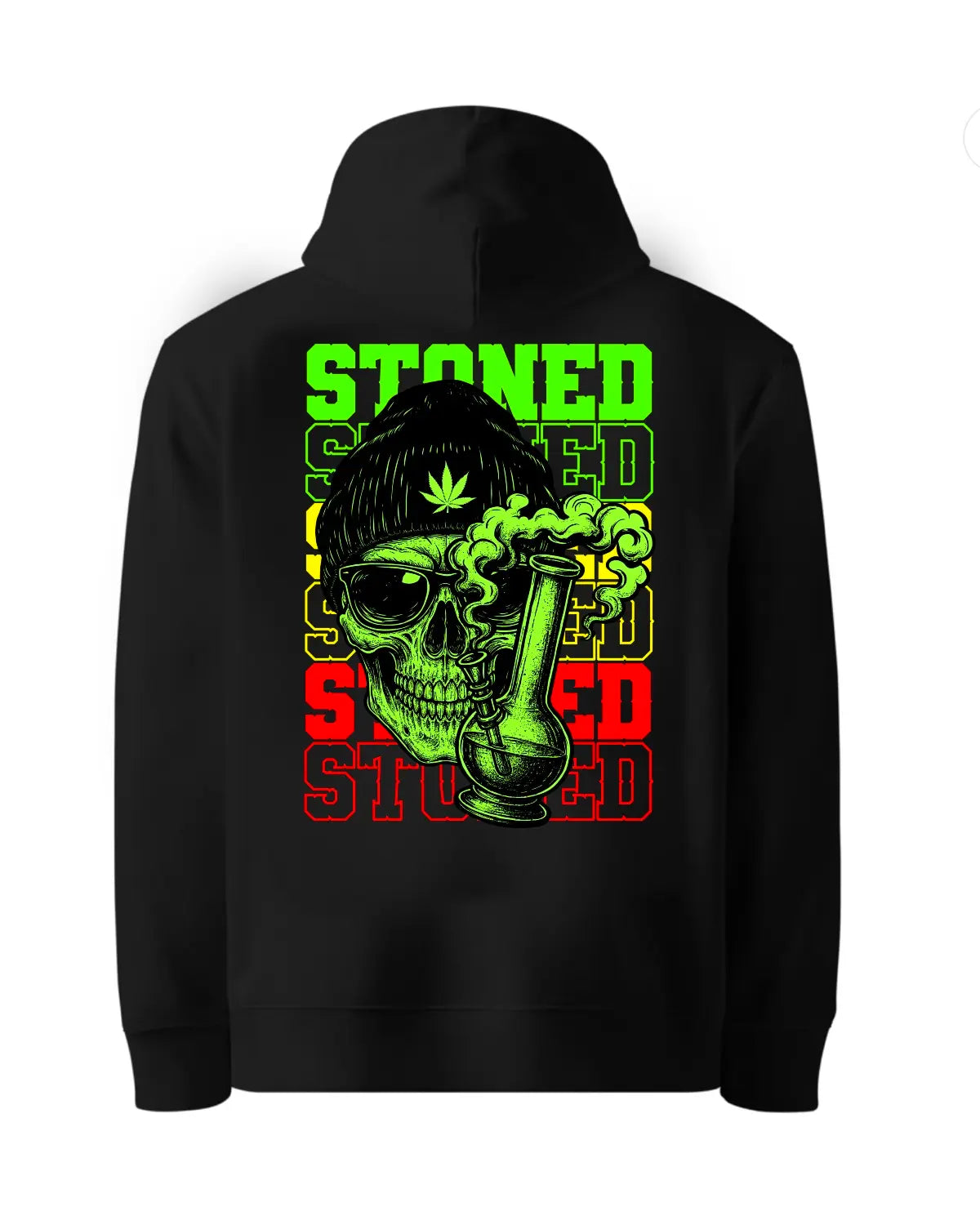 Stoned Skull & Bong Weed Design Hoodie | Cannabis Streetwear Pullover | GrizzlySlapz Black or White Adult Unisex
