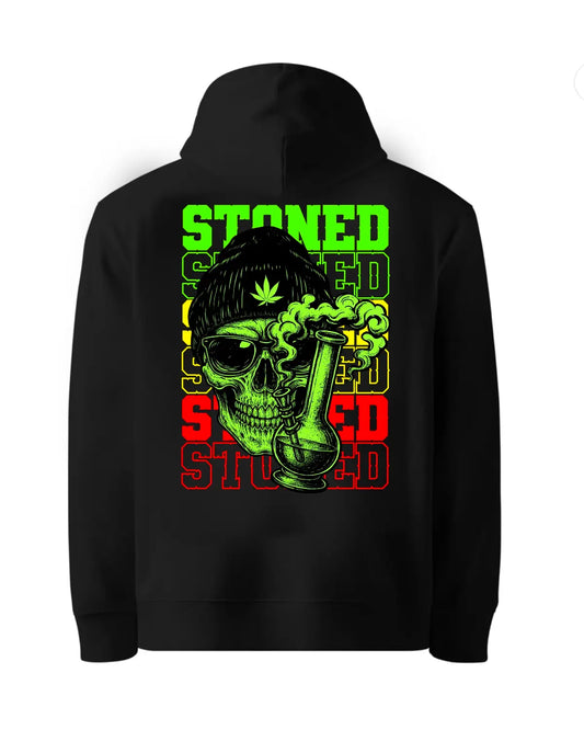 Stoned Skull & Bong Weed Design Hoodie | Cannabis Streetwear Pullover | GrizzlySlapz Black or White Adult Unisex
