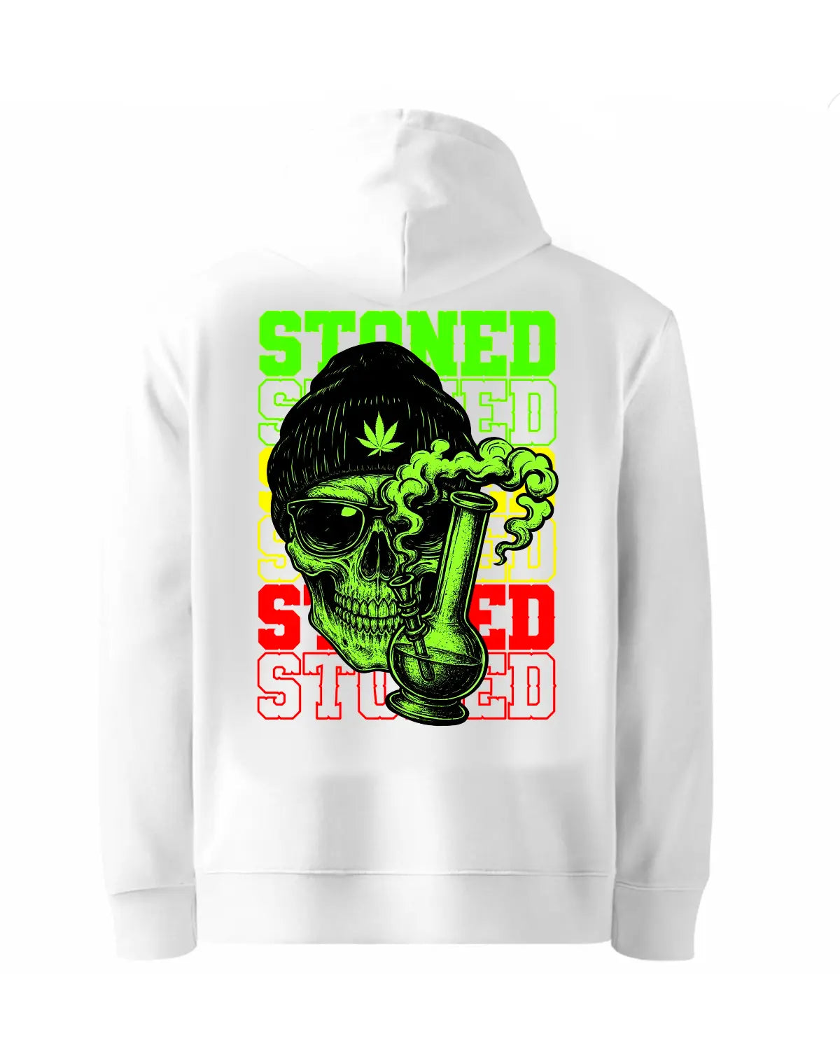 Stoned Skull & Bong Weed Design Hoodie | Cannabis Streetwear Pullover | GrizzlySlapz Black or White Adult Unisex
