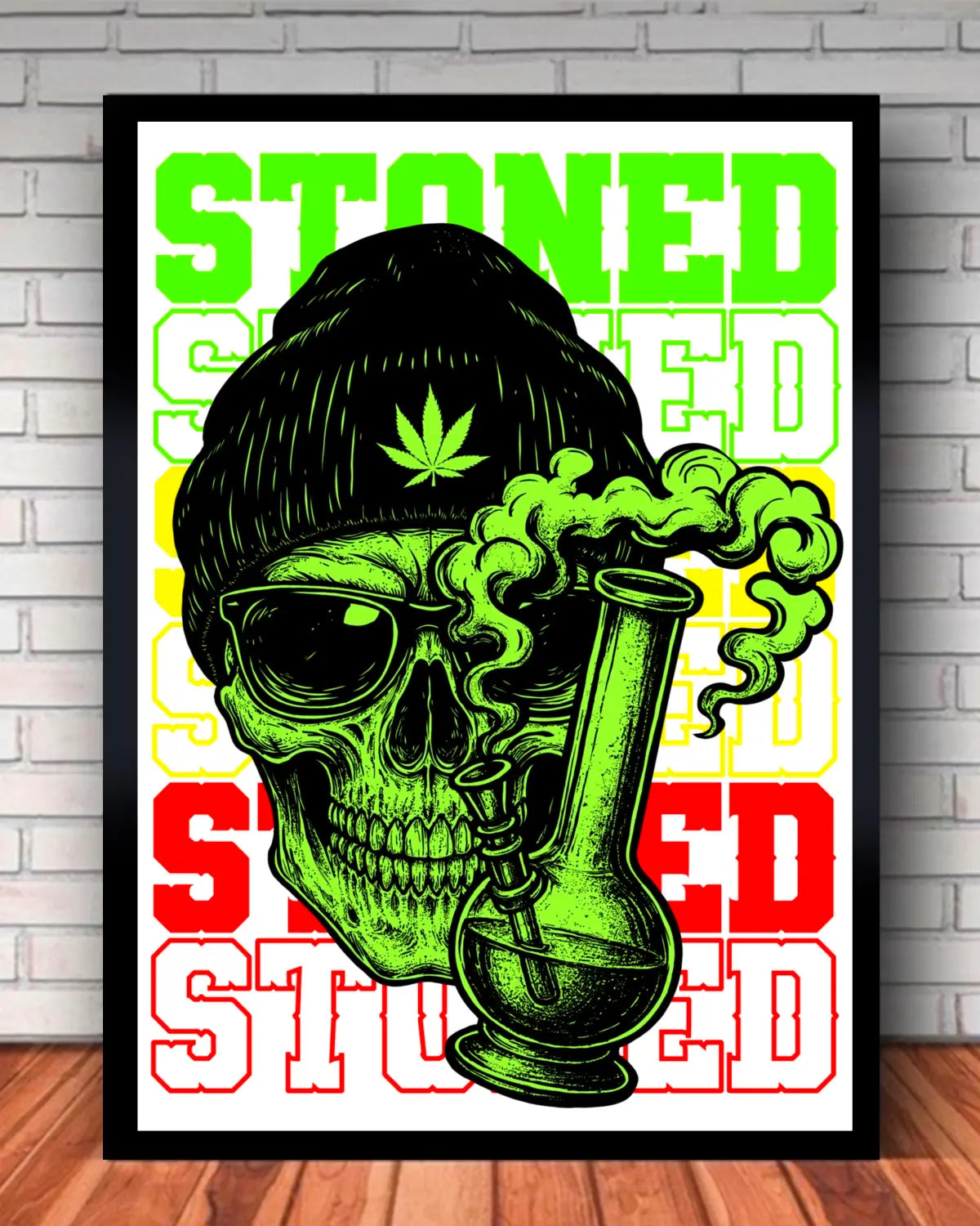 Stoned Skull & Bong Weed Design | Medium 16x20 Framed Canvas Wall Art by GrizzlySlapz