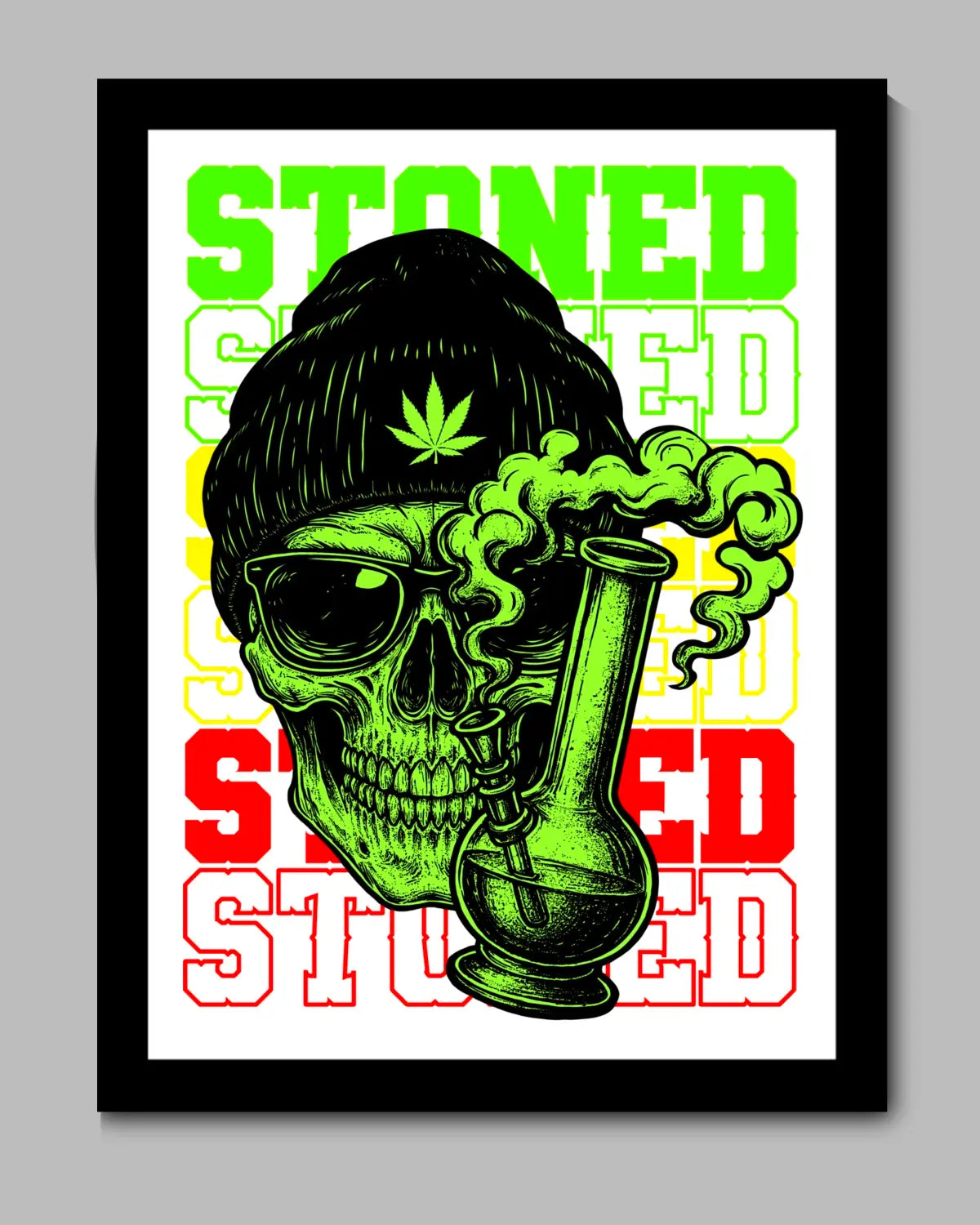 Stoned Skull & Bong Weed Design | Medium 16x20 Framed Canvas Wall Art by GrizzlySlapz