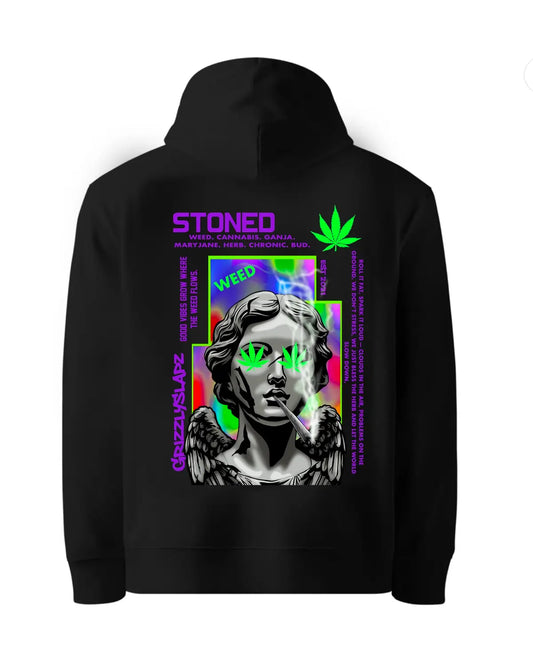 Stoned Woman Statue Smoking Joint Hoodie | GrizzlySlapz Weed Art Design | Black or White S–XXL