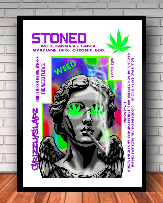 Stoned Woman Statue Smoking Joint Canvas | Weed Wall Art | Large 24x36 by GrizzlySlapz