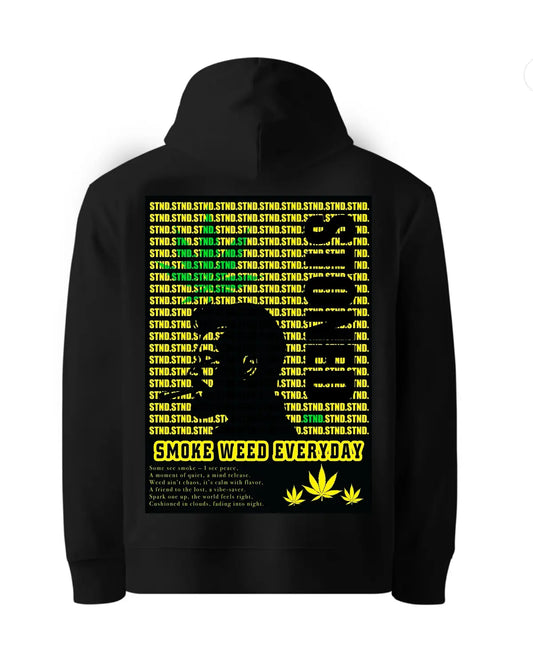 STND Stoned Hoodie | Weed Design by GrizzlySlapz | Silhouette Smoking Spliff | Black or White Unisex Adults Hoodie