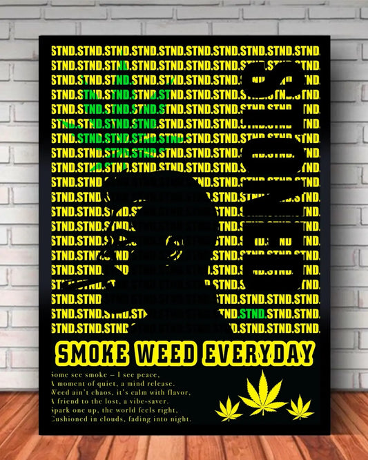 STND Stoned Large Canvas 24x36” | Weed Leaf Silhouette Art by GrizzlySlapz | Black Frame | Statement 420 Wall Decor