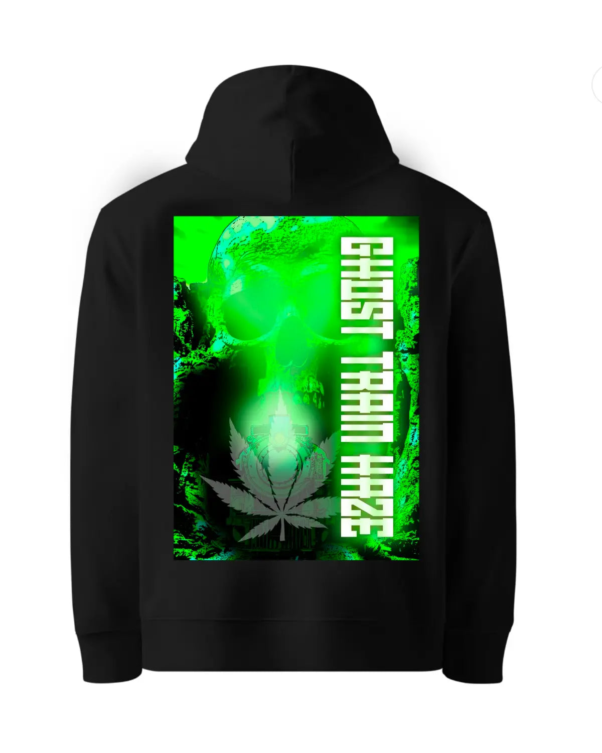 Ghost Train Haze Weed Strain Hoodie | Vibrant Green Cannabis Design by GrizzlySlapz | Unisex Black or White S–XXL