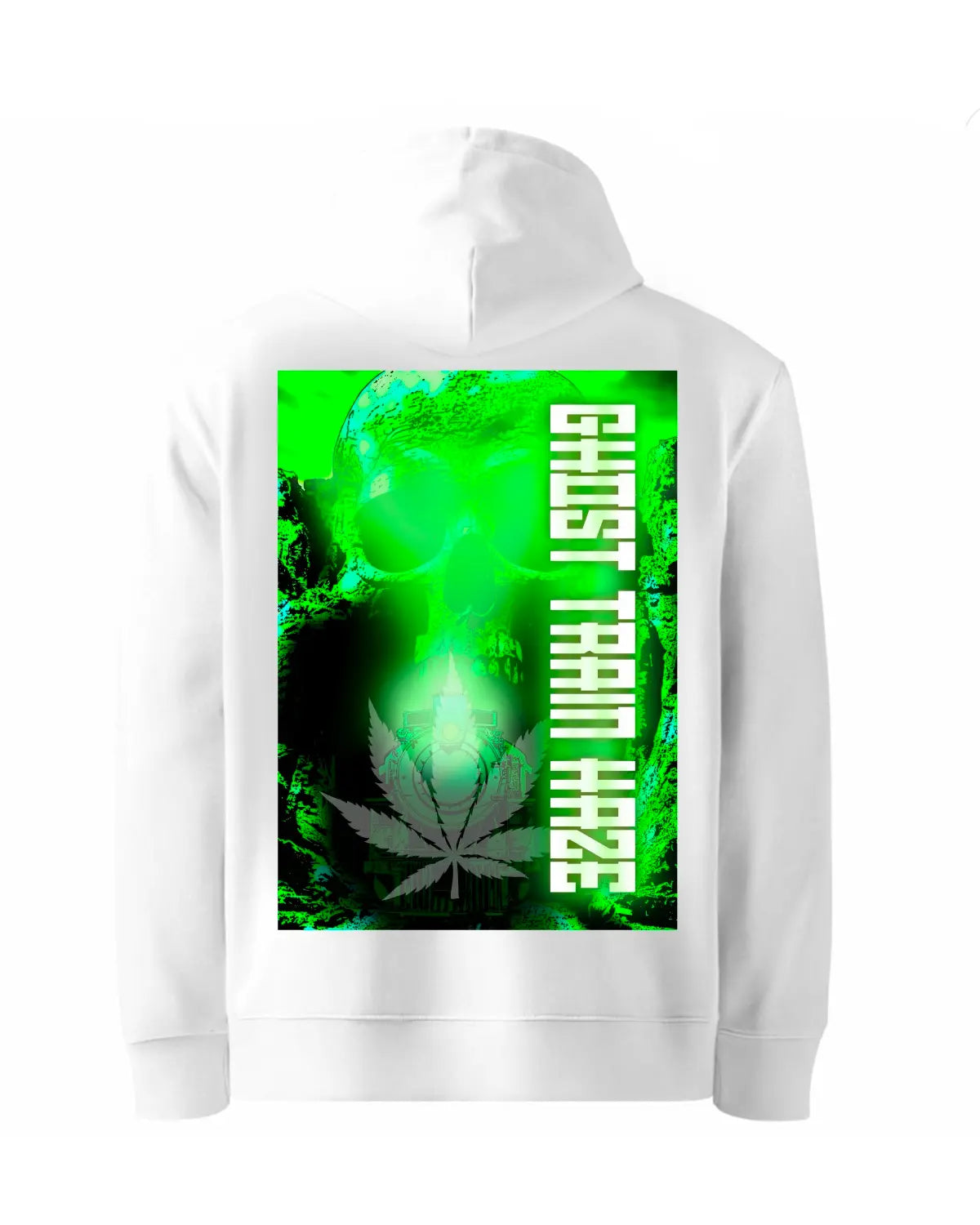Ghost Train Haze Weed Strain Hoodie | Vibrant Green Cannabis Design by GrizzlySlapz | Unisex Black or White S–XXL