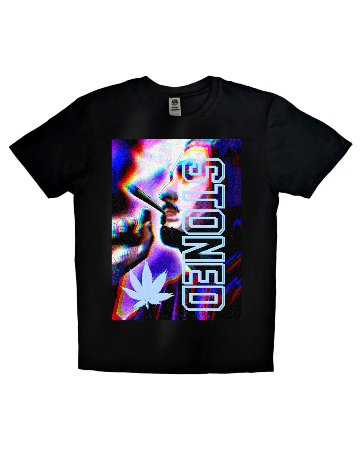 STONED – 3D Eye Illusion Hooded Man Smoking Design T-Shirt | GrizzlySlapz