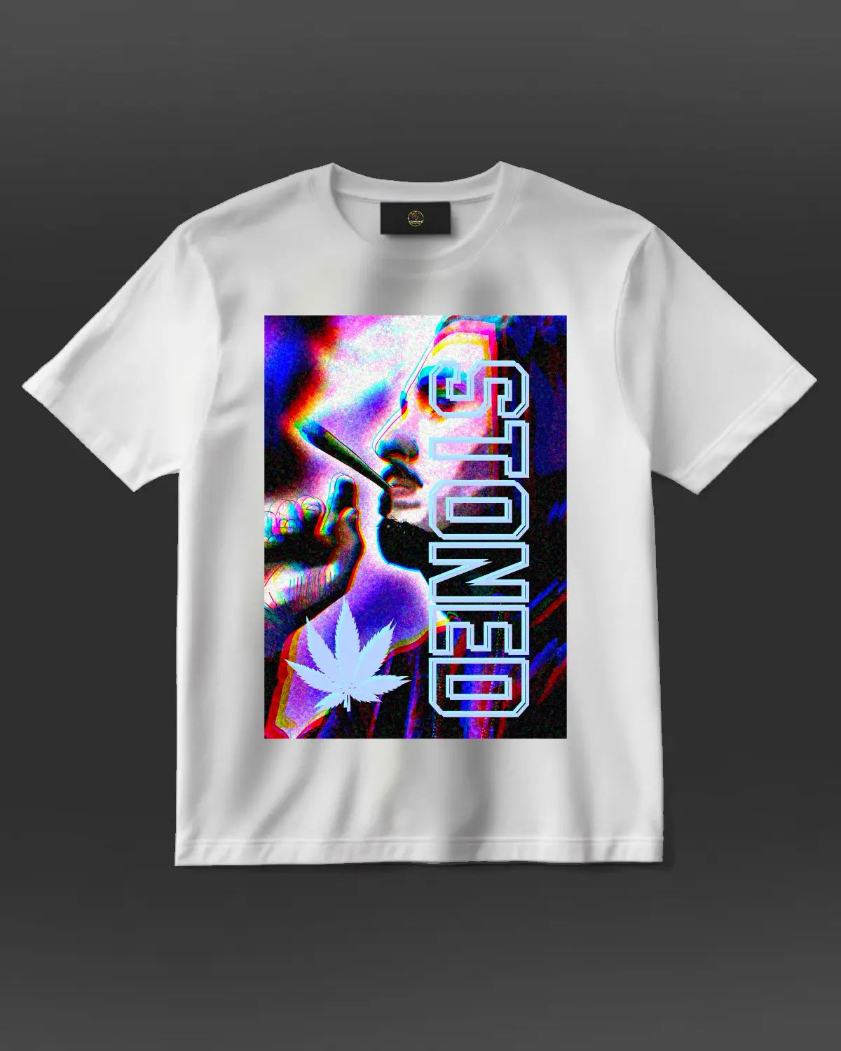 STONED – 3D Eye Illusion Hooded Man Smoking Design T-Shirt | GrizzlySlapz