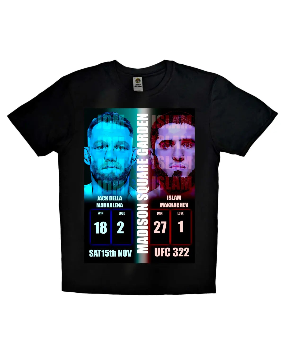 UFC 322 Fight Poster T-Shirt | Jack Della Maddalena vs Islam Makhachev | Madison Square Garden | Black or White | Adults Unisex XS–XXL