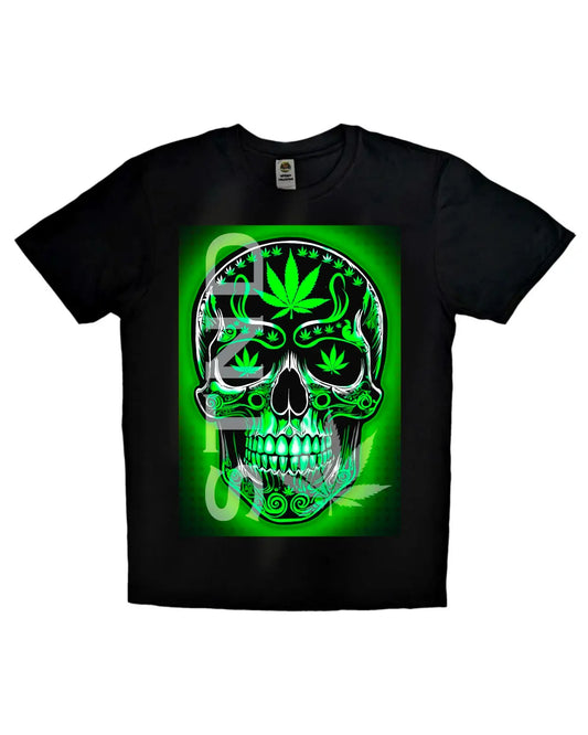 STND Skull Leaf T-Shirt by GrizzlySlapz | Trippy Herbal Art Design | Adults Unisex XS–XXL | Black or White